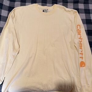 Carhartt Women’s Long Sleeve Shirt in Pale Yellow with Orange Logo